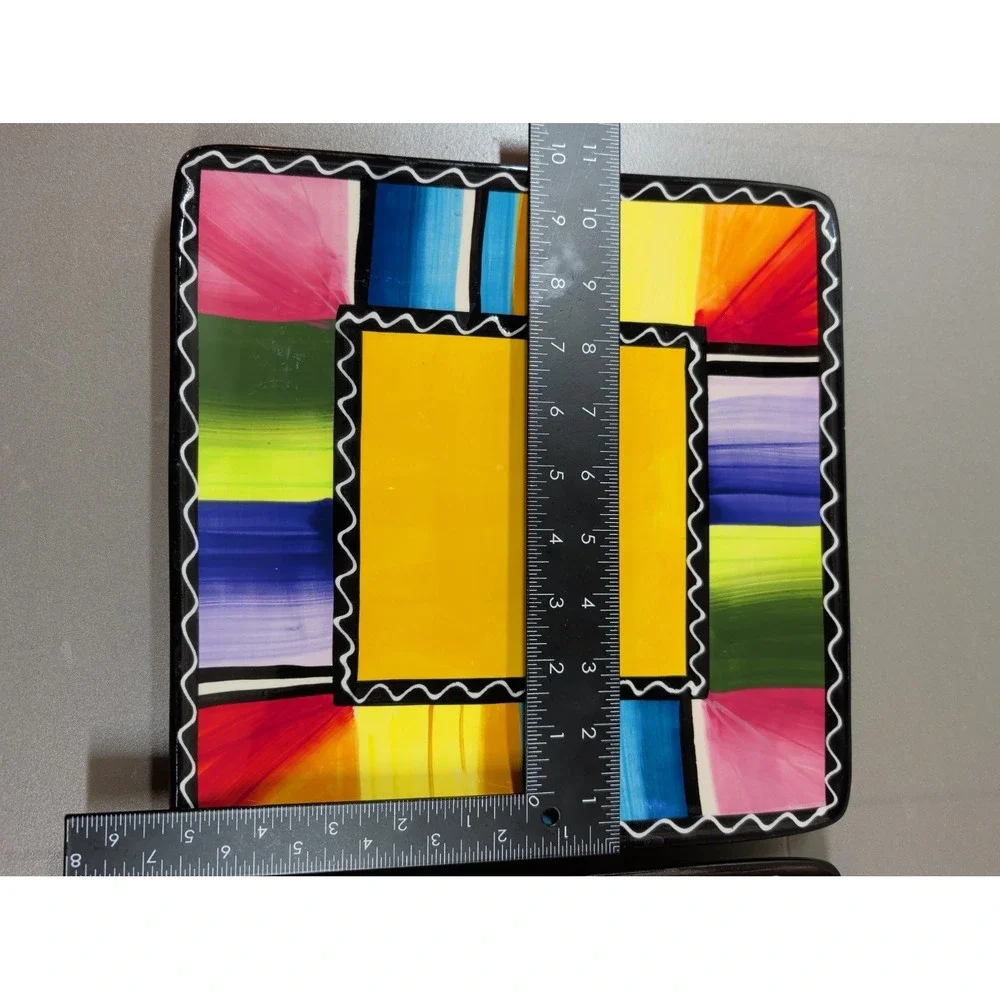 Certified International Nancy Green Square Plates Set of 2 Multi-Color Striped